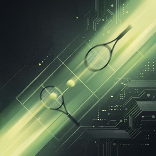 Abstract design featuring tennis court lines and rackets